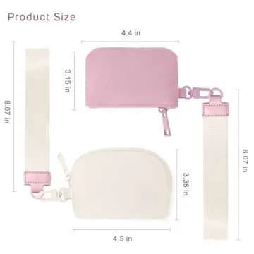 Viverte Mini Zip Around Keychain Wristlet Wallets Small Portable Dual Pounch Wristlet Detachable Coin Purse Pocket Gifts for Women Travel Sports Outdoors(Pink+Cream White)