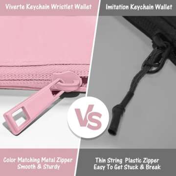 Viverte Mini Zip Around Keychain Wristlet Wallets Small Portable Dual Pounch Wristlet Detachable Coin Purse Pocket Gifts for Women Travel Sports Outdoors(Pink+Cream White)