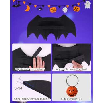 Dog Halloween Costumes, Dog Bat Wings Pumpkin Bell Pet Halloween Cosplay Party Dress Up (X-Small)