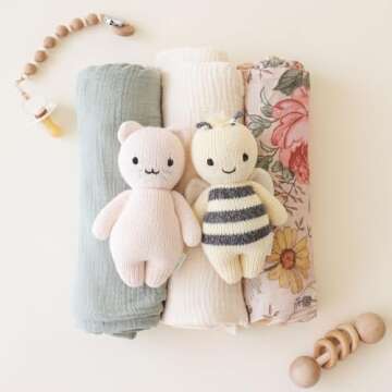 cuddle + kind Baby Animal Bundle - Baby Puppy, Baby Kitten(Blush), Baby Bee - Set of 3 Lovingly Handcrafted, Fair Trade, Heirloom Quality