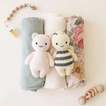 cuddle + kind Baby Animal Bundle - Baby Puppy, Baby Kitten(Blush), Baby Bee - Set of 3 Lovingly Handcrafted, Fair Trade, Heirloom Quality