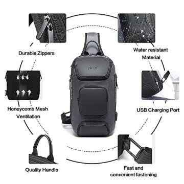 Sling Bag Shoulder Crossbody Bags for Men Women Sling Backpack with USB Charging Port Waterproof Tra...