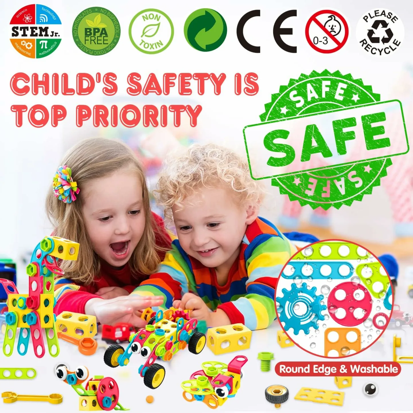 STEM Building Blocks for Kids 3-10 - 195 PCS