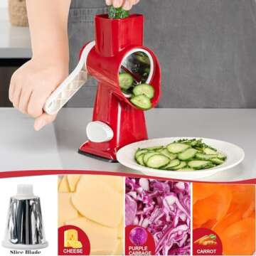 YOUCZON Cheese Grater,Rotary Cheese Grater Multi-Purpose Stainless Steel Cheese Shredder - Cheese Gr...