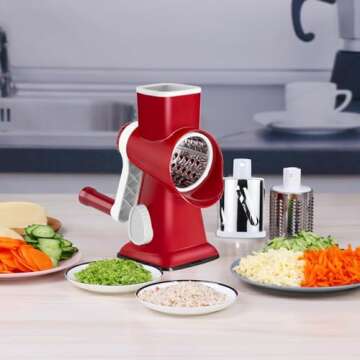YOUCZON Cheese Grater,Rotary Cheese Grater Multi-Purpose Stainless Steel Cheese Shredder - Cheese Grater with Handle Effortless Grating of Cheese, Vegetables, and Fruits (Red)