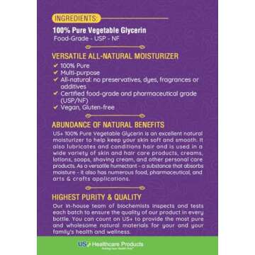 Pure Vegetable Glycerin for Skin and Hair Care