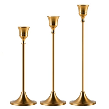 Chic Brass Gold Candlestick Holders - Set of 3 for Decor