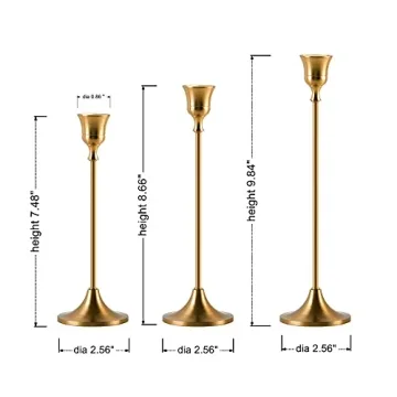 Chic Brass Gold Candlestick Holders - Set of 3 for Decor
