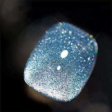 VERONNI Reflective Diamond Cat Eye Gel Nail Polish Sparkle Explosion Diamond Gel Nail Bright Glitter Cat Eye Gel Bungee Blue Nail Gel Diamond Soak Off UV LED Gel with a magnet(E-06)