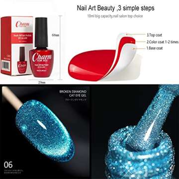 VERONNI Reflective Diamond Cat Eye Gel Nail Polish Sparkle Explosion Diamond Gel Nail Bright Glitter Cat Eye Gel Bungee Blue Nail Gel Diamond Soak Off UV LED Gel with a magnet(E-06)