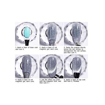 VERONNI Reflective Diamond Cat Eye Gel Nail Polish Sparkle Explosion Diamond Gel Nail Bright Glitter Cat Eye Gel Bungee Blue Nail Gel Diamond Soak Off UV LED Gel with a magnet(E-06)