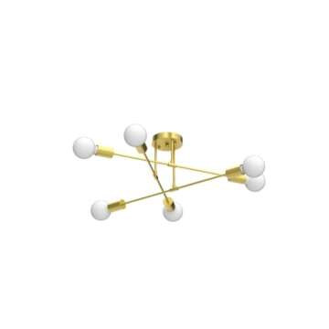 Soilsiu Modern Sputnik Chandelier Ceiling Light Fixtures, 6-Light Semi Flush Mount Ceiling Light for Bedroom Dining Room Living Room, Kitchen, Office (Gold, W:16.5",H:8")