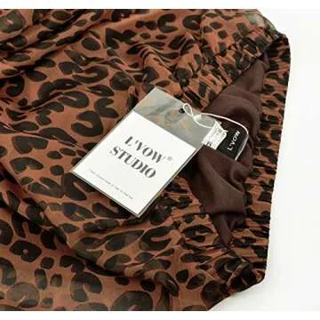 L'VOW Women's Leopard Print Skirt High Waisted A-Line Maxi Skirts Elastic Long Shirring Pleated Cheetah Skirts(Ab-Brown,M)