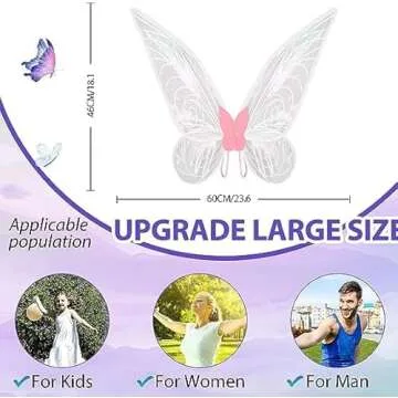 Nenrte Butterfly Wings for Girls,Sparkling Sheer Angel Wings, Fairy Costume for Women Halloween Dress Up Party Favor (Pink)