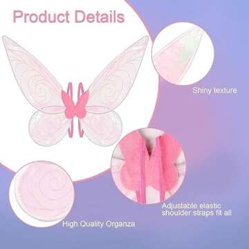 Nenrte Butterfly Wings for Girls,Sparkling Sheer Angel Wings, Fairy Costume for Women Halloween Dress Up Party Favor (Pink)