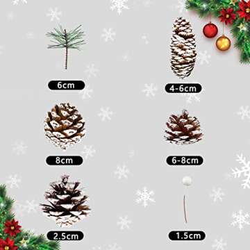 Whaline 170Pcs Christmas Pine Cones Berry Pine Branch Set Snow Pinecones Pendant White Winter Holida...