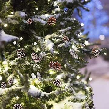 Whaline 170Pcs Christmas Pine Cones Berry Pine Branch Set Snow Pinecones Pendant White Winter Holiday Ornament for DIY Crafts Home Decorations Xmas Tree Gift Tag Party Supplies, Assorted Sizes