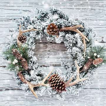 Whaline 170Pcs Christmas Pine Cones Berry Pine Branch Set Snow Pinecones Pendant White Winter Holiday Ornament for DIY Crafts Home Decorations Xmas Tree Gift Tag Party Supplies, Assorted Sizes