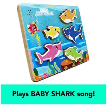 Spin Master Games, Pinkfong Baby Shark Musical Wooden Sound Puzzle, Plays Viral Song, Baby Shark Toddler Toys, for Fans of Baby Shark & Kids Who Love Music, Easter Basket Stuffers, for Ages 2 & Up