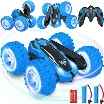 KKONES 2.4GHz Remote Control Stunt Car - 360° Rolling, LED Lights, High Speed Off-Road Toy for Boys