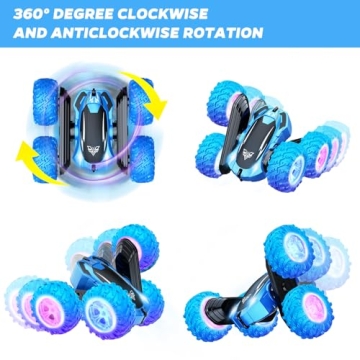 KKONES 2.4GHz RC Stunt Car with LED Lights for Kids