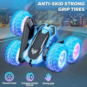 KKONES 2.4GHz RC Stunt Car with LED Lights for Kids