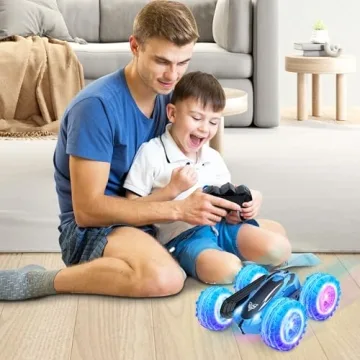 KKONES 2.4GHz RC Stunt Car with LED Lights for Kids