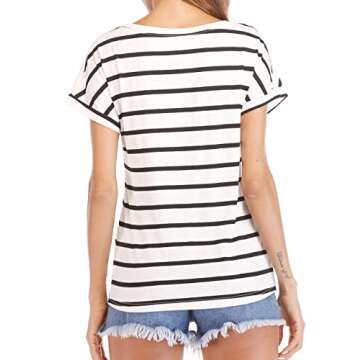 Haola Women's Striped Summer Casual Blouse in Black White