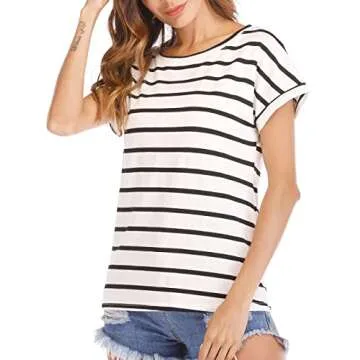 Haola Women's Striped Summer Casual Blouse in Black White
