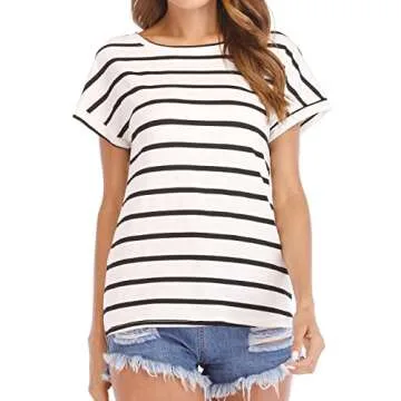 Haola Women's Striped Summer Casual Blouse in Black White