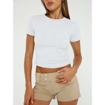 AUTOMET Womens T Shirts Set Casual Basic Spring Going Out Tops Short Sleeve Shirts Crop Tops Tight Y...