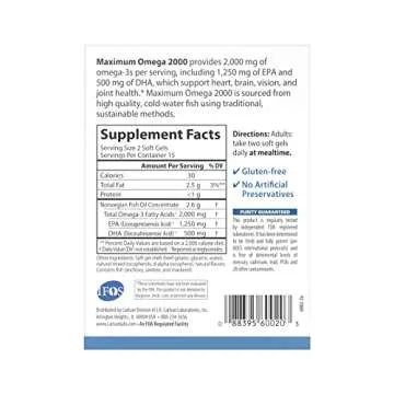 Carlson - Maximum Omega 2000 Grab + Go Packs, 2000 mg Omega-3s, Wild-Caught, Norwegian Fish Oil Supplement, Sustainably Sourced Fish Oil Capsules, Lemon, 30 Softgel Pack