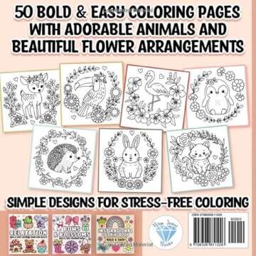 Bold and Easy Coloring Book: Animals and Flowers for Adults, Women and Seniors for Relaxation
