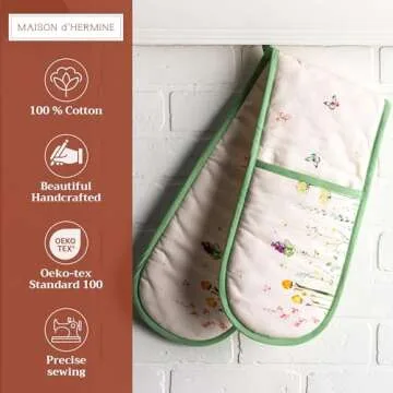 Maison d' Hermine Double Cooking Gloves 100% Cotton Double Oven Mitt 7"x35" with Hanging Loop, Heat ...
