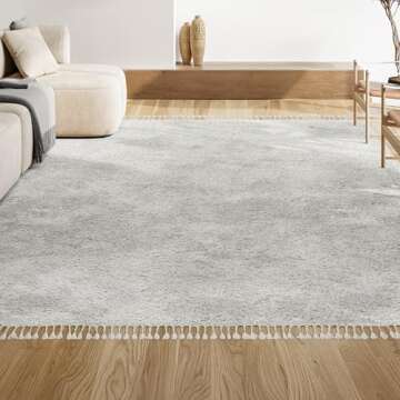 JONATHAN Y MCR100A-8 Mercer Shag Plush Tassel Indoor Area-Rug Bohemian Modern Contemporary Solid Easy-Cleaning Bedroom Kitchen Living Room, 8 X 10, White with Tassel