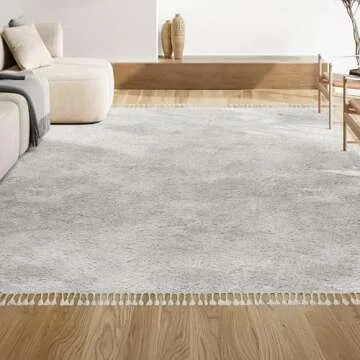 JONATHAN Y MCR100A-8 Mercer Shag Plush Tassel Indoor Area-Rug Bohemian Modern Contemporary Solid Easy-Cleaning Bedroom Kitchen Living Room, 8 X 10, White with Tassel