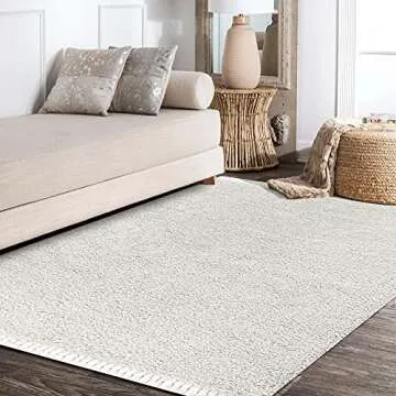 JONATHAN Y MCR100A-8 Mercer Shag Plush Tassel Indoor Area-Rug Bohemian Modern Contemporary Solid Easy-Cleaning Bedroom Kitchen Living Room, 8 X 10, White with Tassel