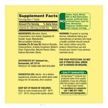 Spring Valley Vitamin D3 Fast Dissolve Tablets, Strawberry Flavor