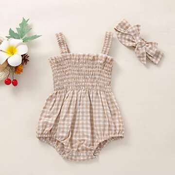 MERSARIPHY Newborn Baby Girl Summer Clothes Cotton Linen Bodysuit Romper Floral Pleated Tops with He...