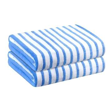 JML Microfiber Beach Towels, Quick Drying Bath Towel (2 Pack, 30" x 60") Cabana Stripe Absorbent Bat...