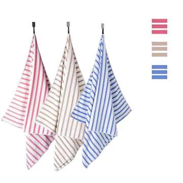 JML Microfiber Beach Towels, Quick Drying Bath Towel (2 Pack, 30" x 60") Cabana Stripe Absorbent Bath Towel Set for Adults, Travel, Summer, Sport, Swimming, Pool, Yoga, Camping, Microfiber StripeBlue