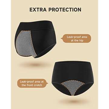 PULIOU Period Underwear for Women Heavy Flow High Waisted Menstrual Panties Teens Cotton Postpartum Hipster 3 Pack Black
