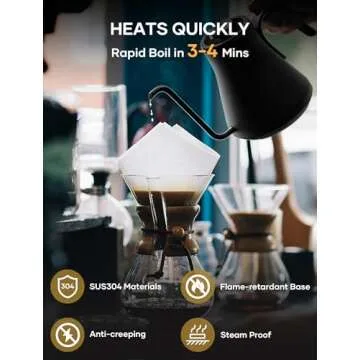 Cocinare Electric Gooseneck Kettle with Temperature Control, Pour Over Coffee & Tea, 1200W for 180-sec Quick Boil Time, Stainless Steel Kettle Water Boiler, 30oz/0.9L (Black)