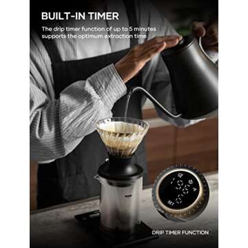 Cocinare Electric Gooseneck Kettle with Temperature Control, Pour Over Coffee & Tea, 1200W for 180-sec Quick Boil Time, Stainless Steel Kettle Water Boiler, 30oz/0.9L (Black)