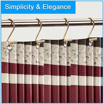 Actpe Decorative Shower Curtain Hooks Rust Proof for Bathroom, Metal, 12pcs Premium Rust Resistant Hooks Glide Shower Ring Hang Holder T Shape Hooks for Living Room (Gold)