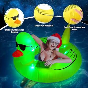 BelaRola Duck Pool Float with Lights, Solar Powered LED Color Changing Summer Pool Essentials Inflatable Pool Floats Duck Swimming Pool Tubes for Adults