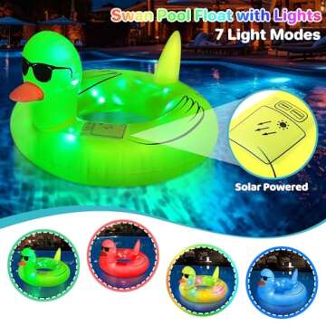 BelaRola Duck Pool Float with Lights, Solar Powered LED Color Changing Summer Pool Essentials Inflatable Pool Floats Duck Swimming Pool Tubes for Adults