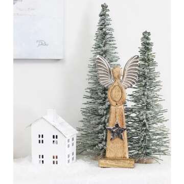 AuldHome Wooden Angel Christmas Statue for Holiday Decor