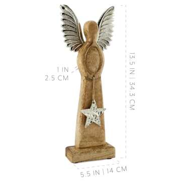 AuldHome Wooden Angel Christmas Statue for Holiday Decor