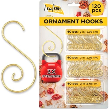 Leafeon 120 Pack Gold S-Shaped Christmas Ornament Hooks for Elegant Decorations
